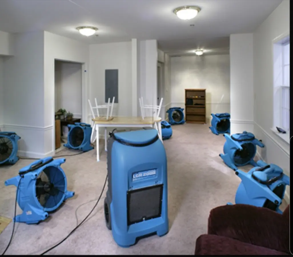 Air movers and dehumidifier setup for Water Extraction & Removal in Unionville
